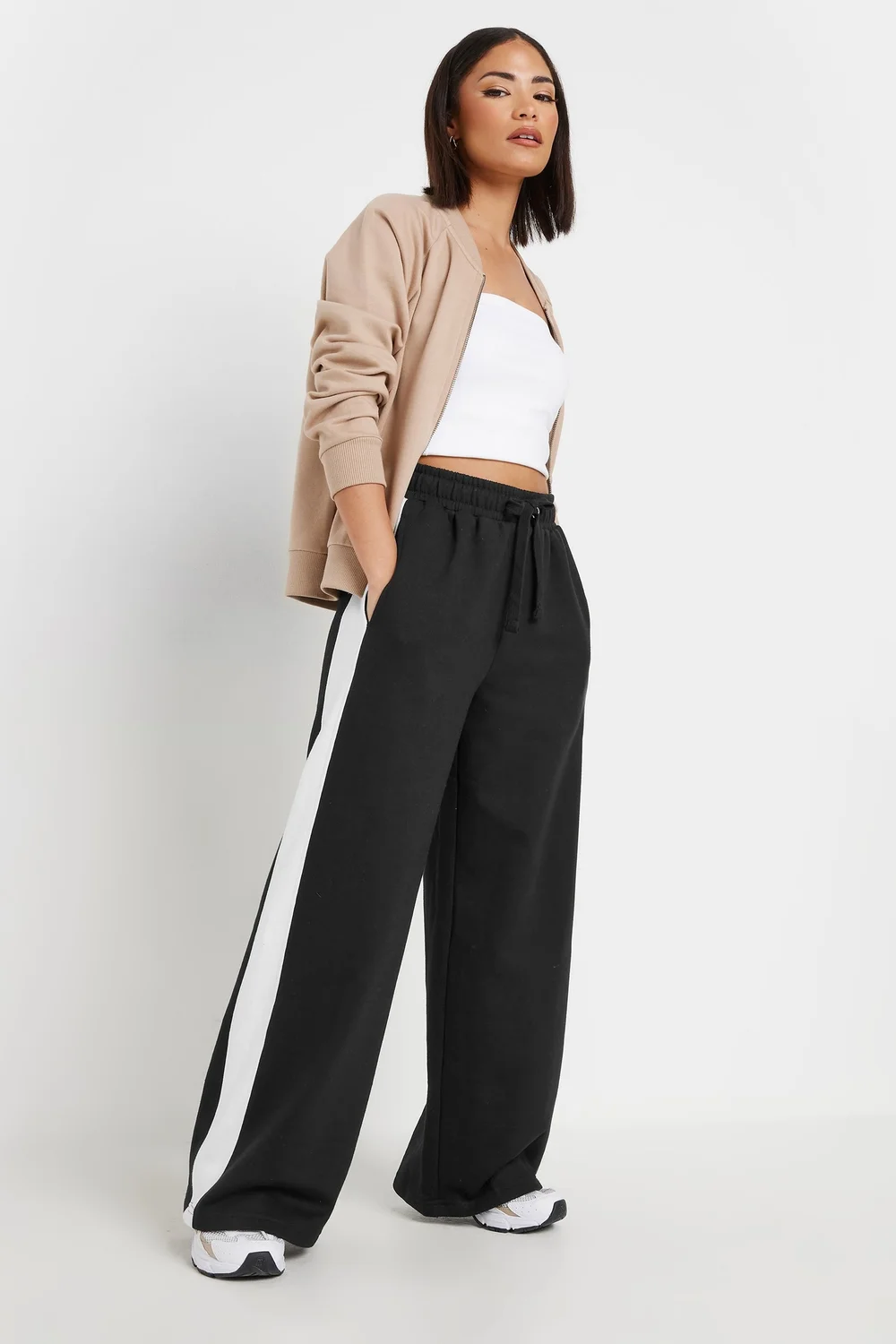 PixieGirl Petite Black Side Striped Wide Leg Joggers - 14 Image 2