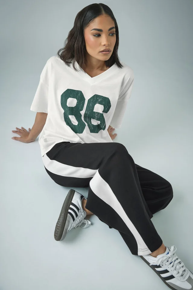PixieGirl Petite Black Side Striped Wide Leg Joggers