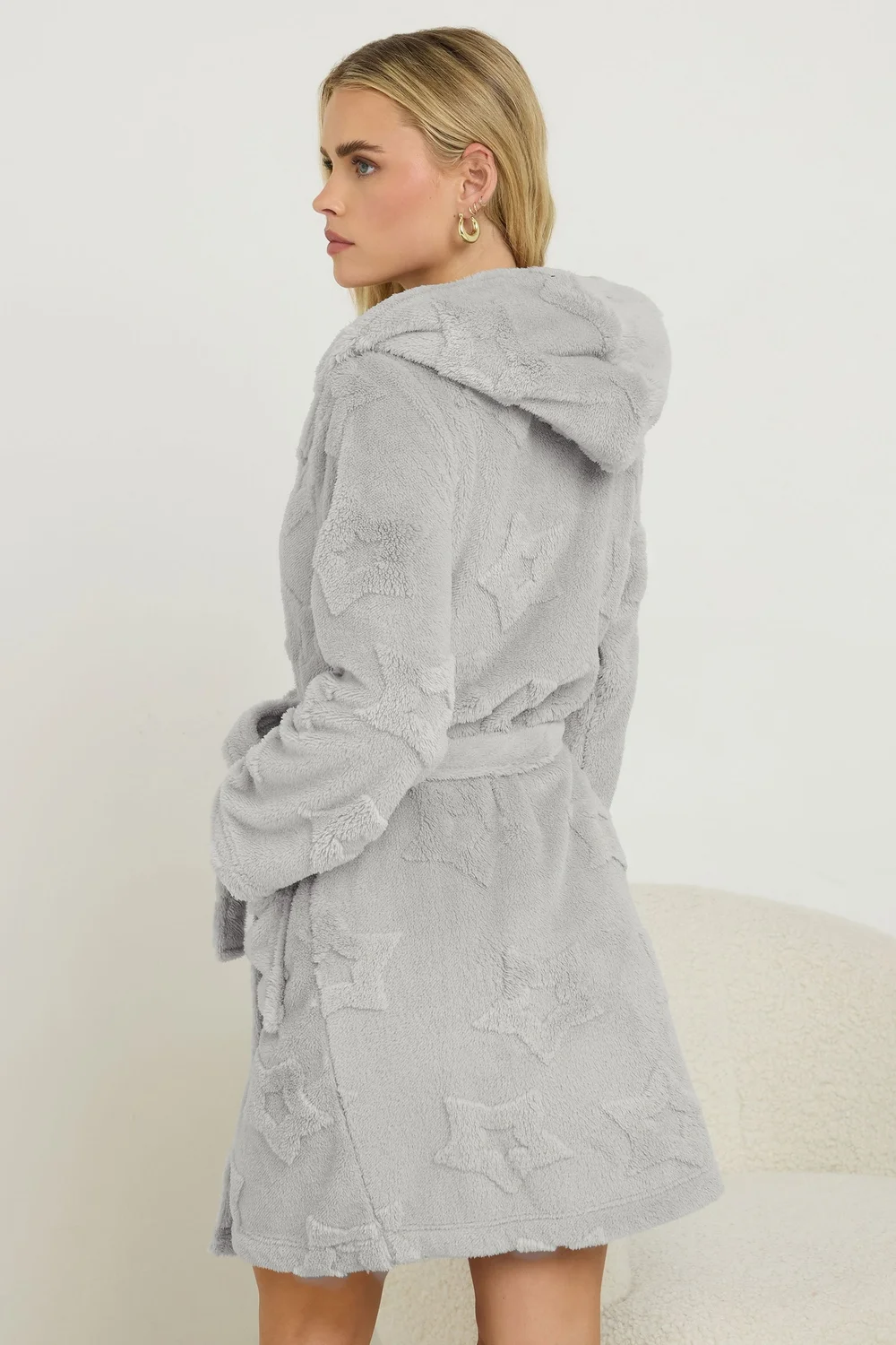 PixieGirl Petite Grey Star Embossed Short Hooded Dressing Gown - Size 12-14 | Matalan PixieGirl Petite Grey Star Embossed Short Hooded Dressing Gown - Size 12-14 | Matalan