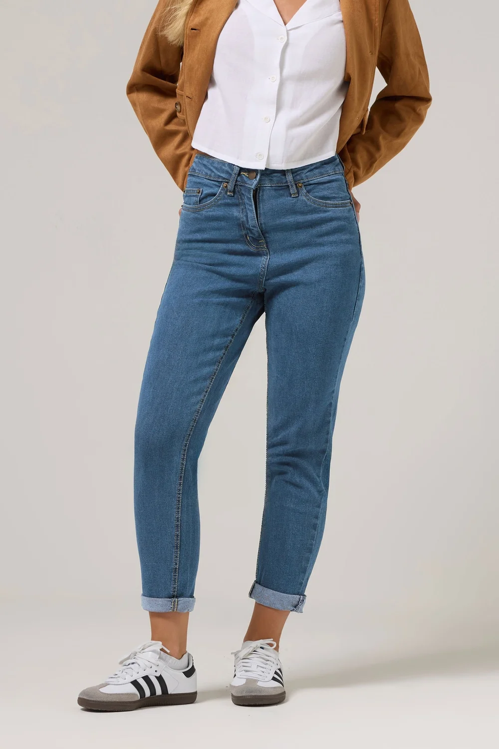 PixieGirl Petite Mid Blue Stretch Denim Mom Jeans - 6/L27 Image 2