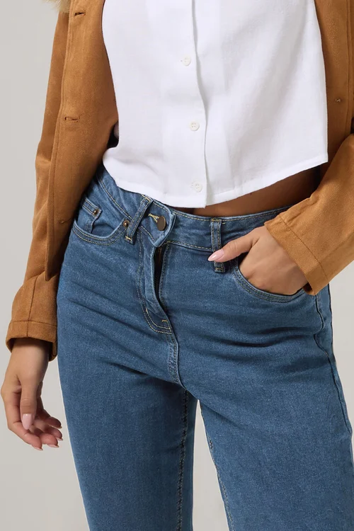 PixieGirl Petite Mid Blue Stretch Denim Mom Jeans - 6/L27 Image 3