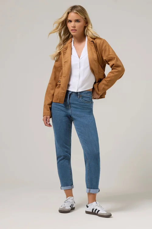 PixieGirl Petite Mid Blue Stretch Denim Mom Jeans - 6/L27 Image 1