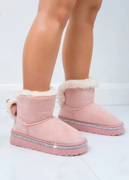 Love Lemonade Pink Crystal Faux Fur Bow Ankle Boots - Size 3 Image 3