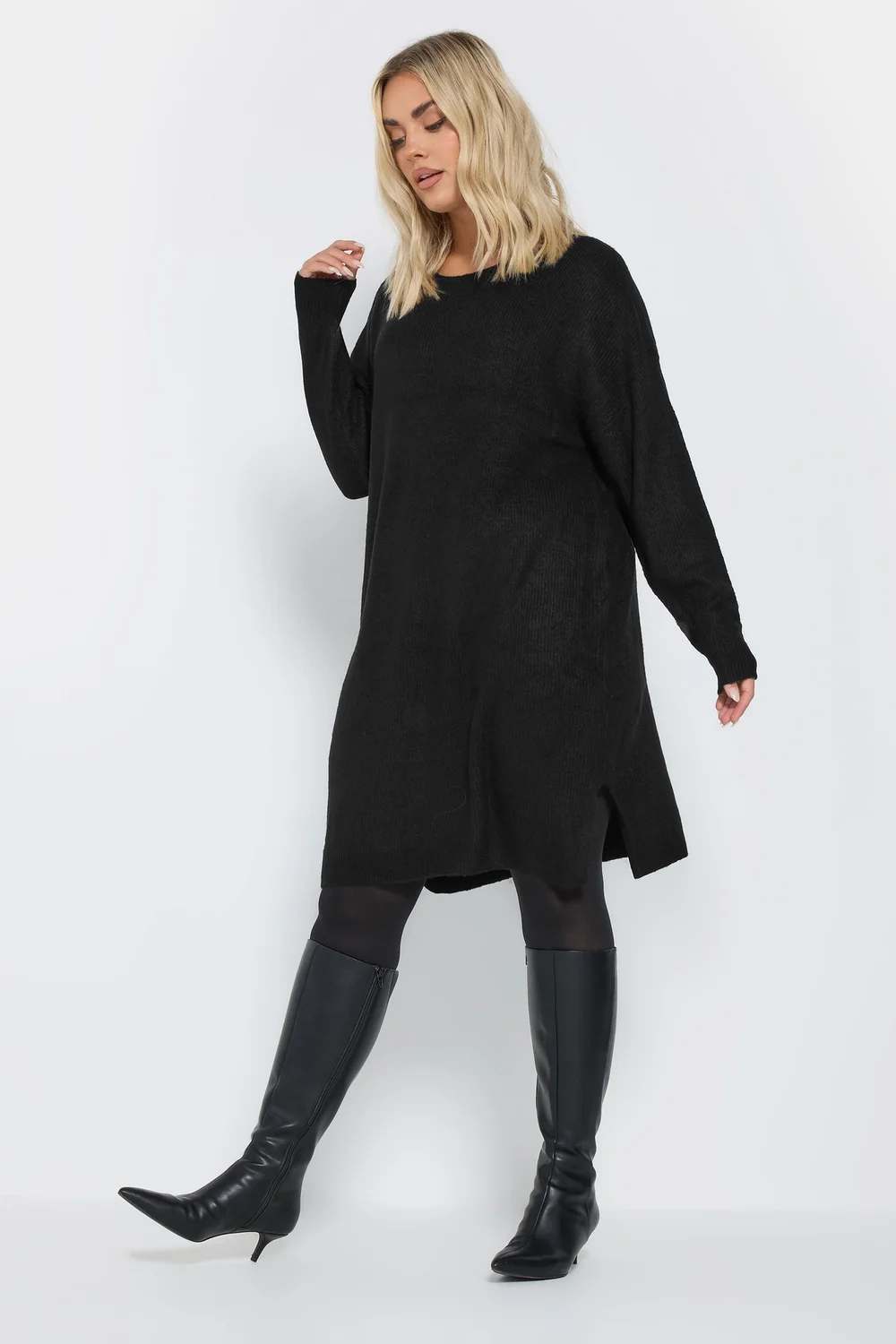 Yours Curve Black Knitted Tunic Jumper Dress - 22-24 | Matalan Yours Curve Black Knitted Tunic Jumper Dress - 22-24 | Matalan