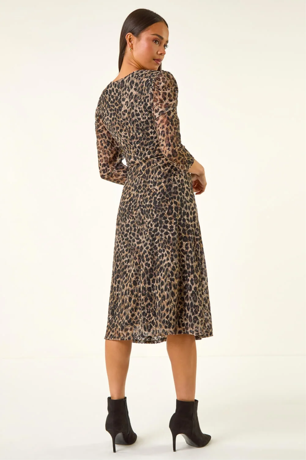 Roman Black Petite Animal Print Lace Stretch Dress - 14 Image 3