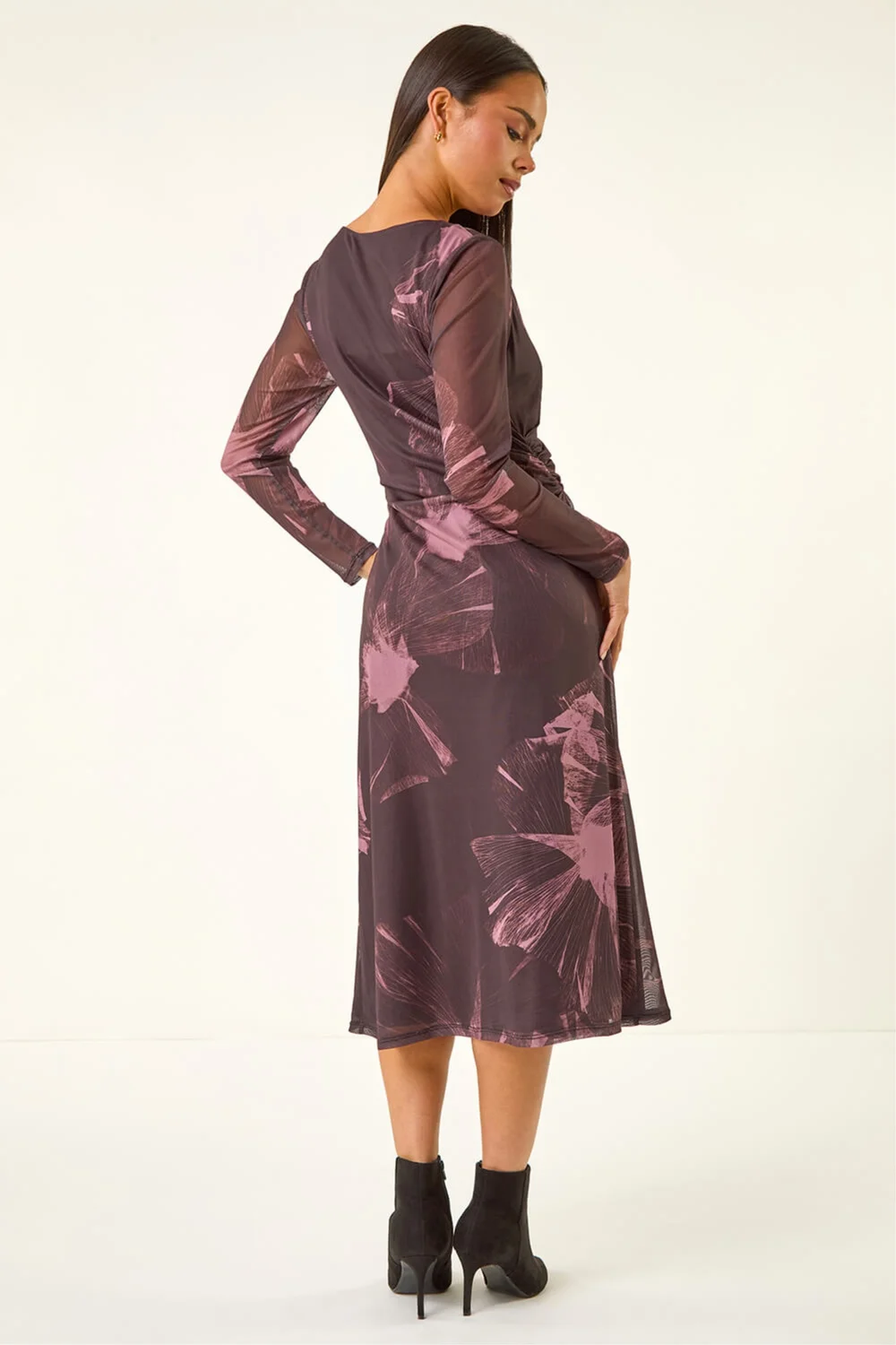 Roman Chocolate Petite Abstract Mesh Stretch Midi Dress - 12 Image 3