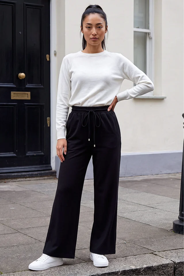 Roman Black Petite Drawstring Ponte Trouser