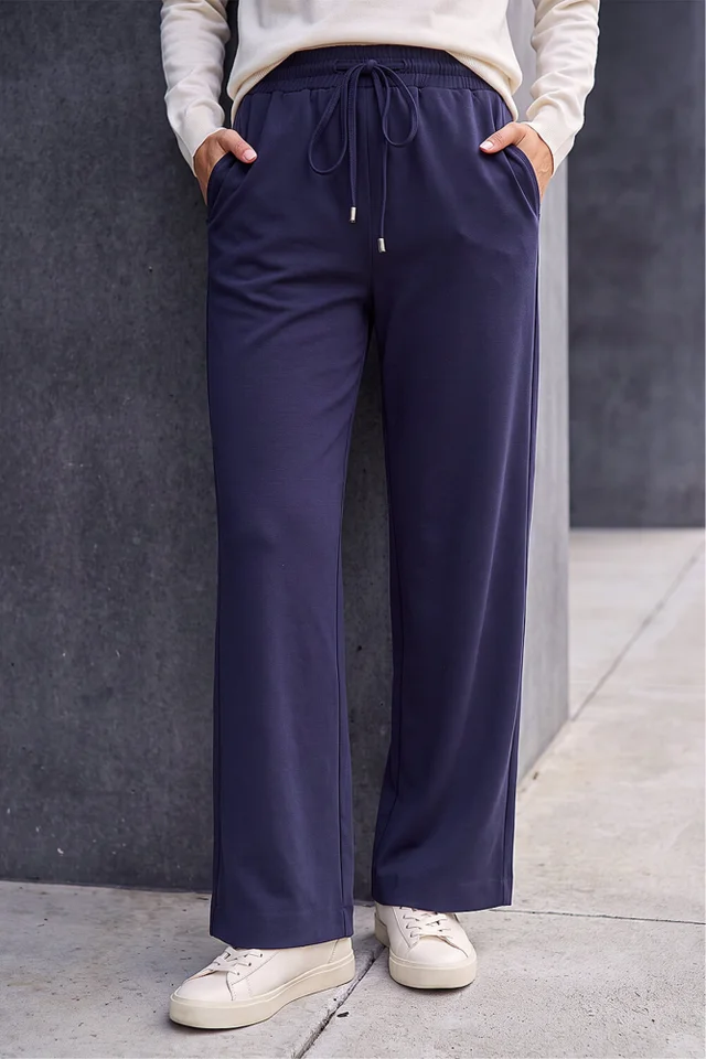 Roman Navy Petite Drawstring Ponte Trouser