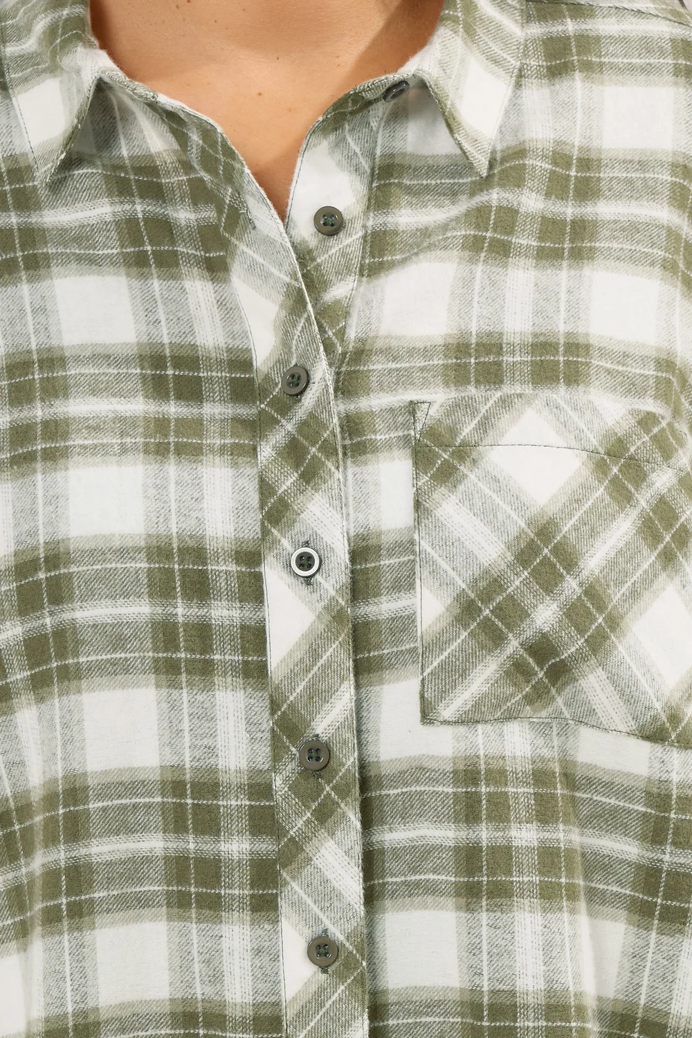Yours Curve Khaki Green Check Boyfriend Shirt - 20 Image 4