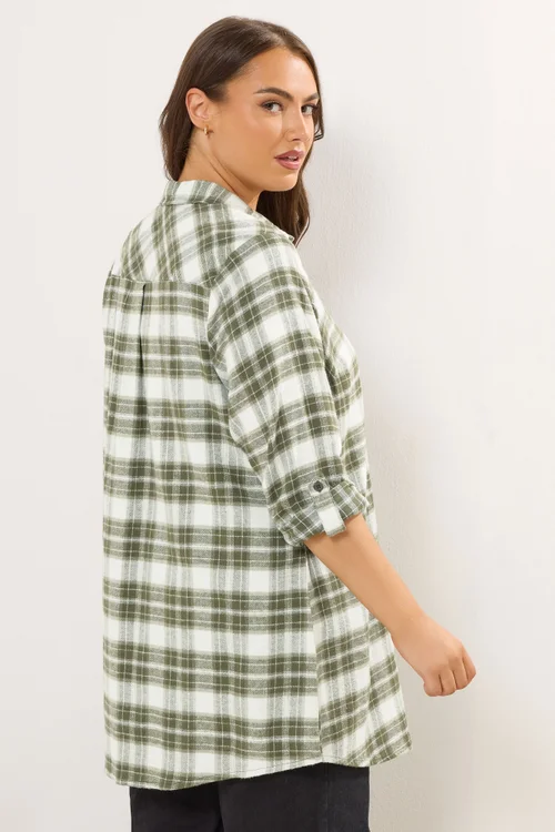 Yours Curve Khaki Green Check Boyfriend Shirt - 20 Image 3