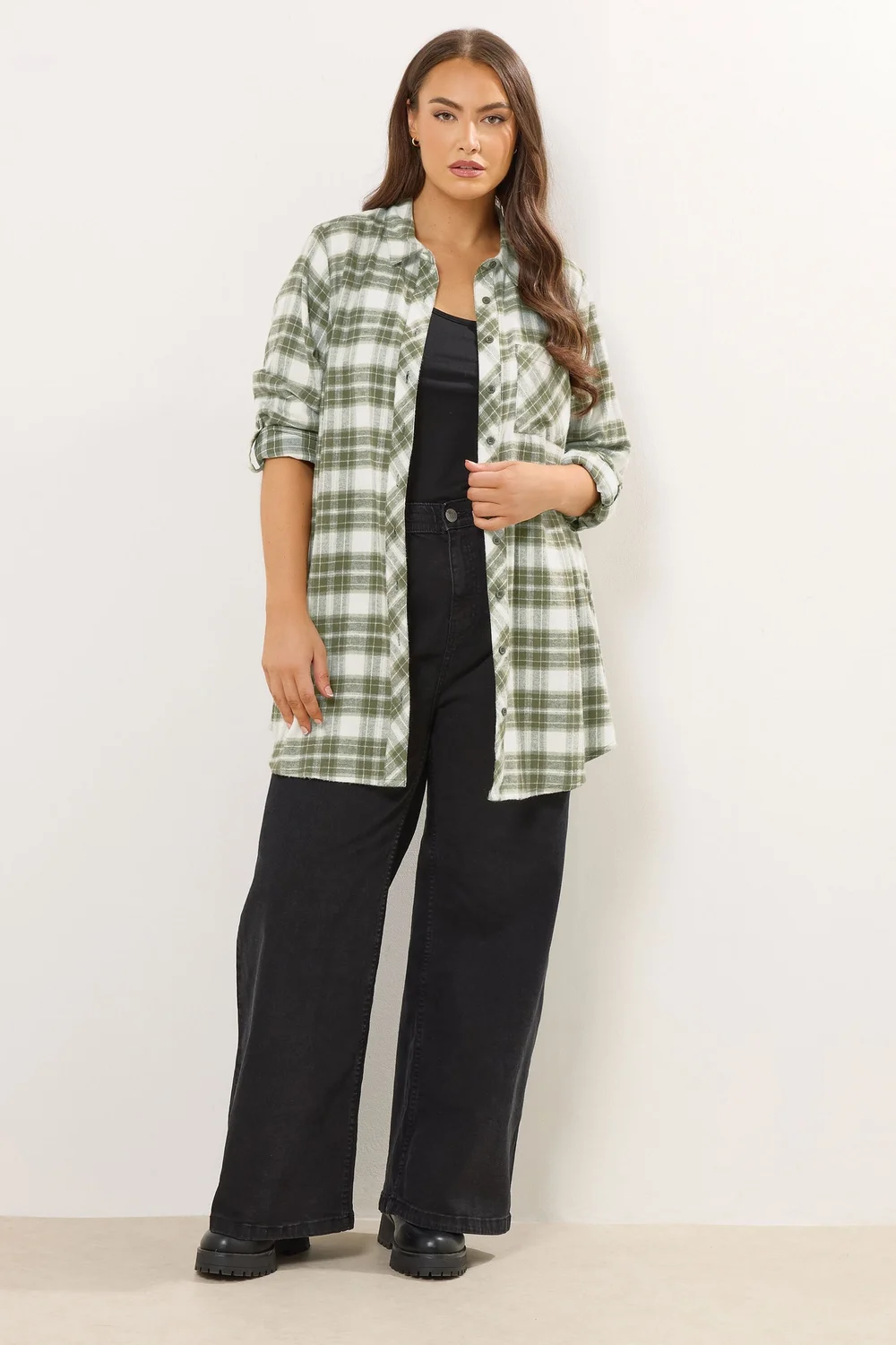 Yours Curve Khaki Green Check Boyfriend Shirt - 20 Image 2