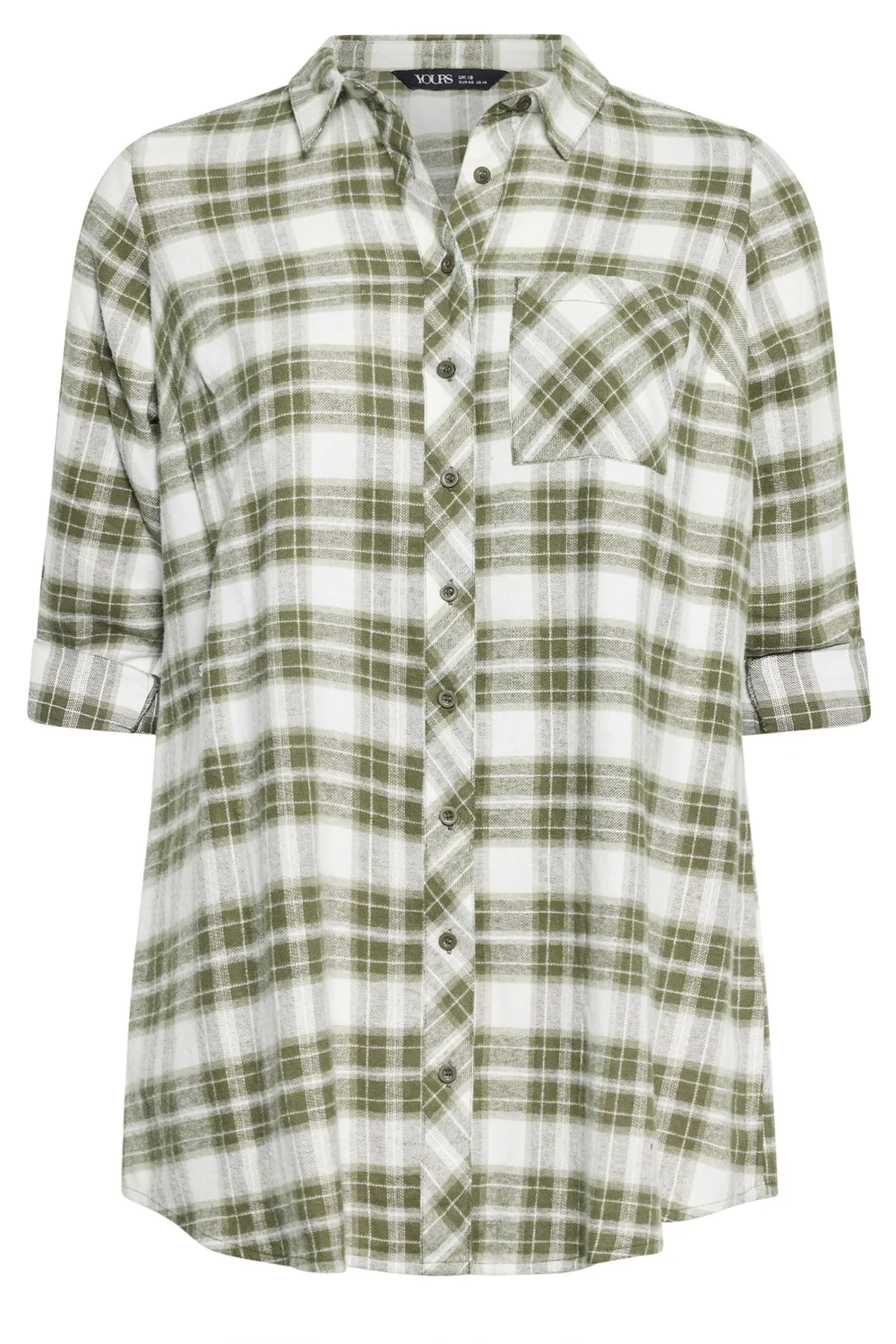 Yours Curve Khaki Green Check Boyfriend Shirt - 20 Image 5