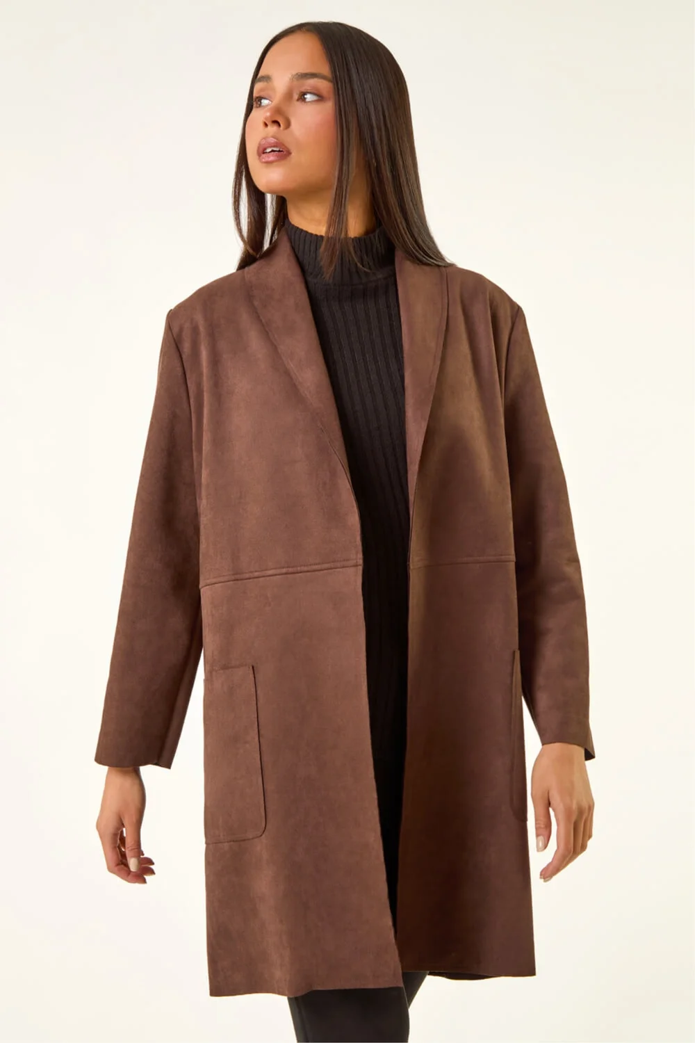 Roman Chocolate Petite Faux Suede Pocket Jacket - 16 Image 4