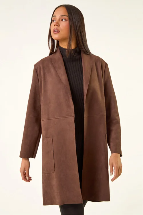 Roman Chocolate Petite Faux Suede Pocket Jacket - 16 Image 4