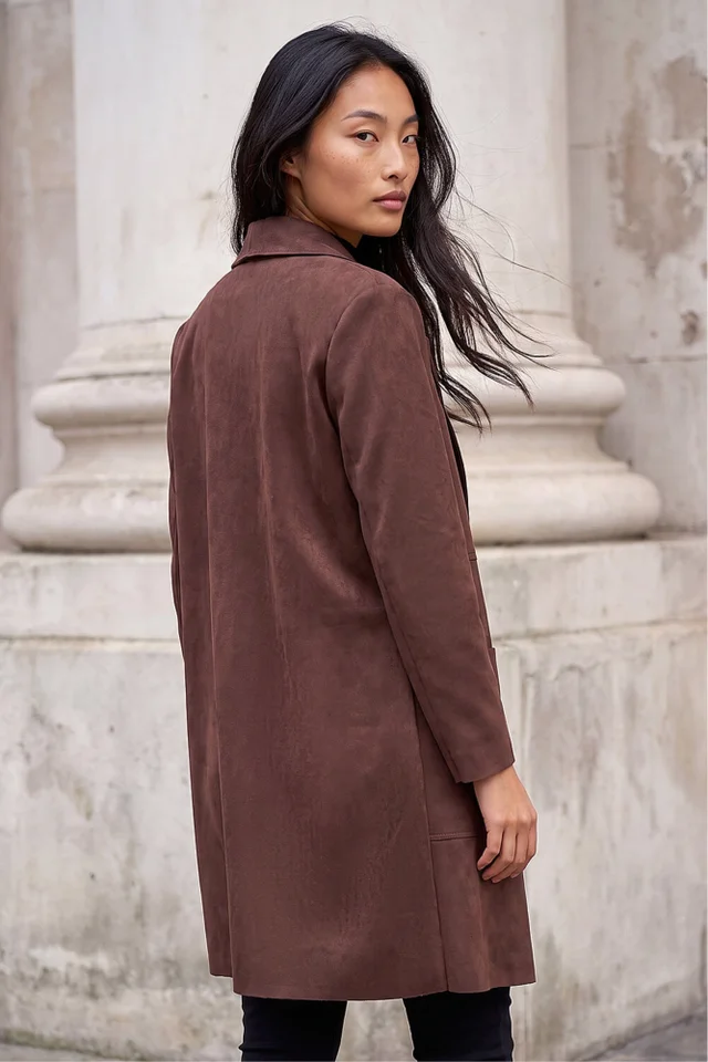 Roman Chocolate Petite Faux Suede Pocket Jacket