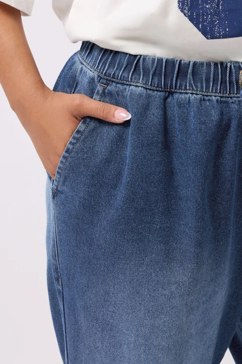 Yours Curve Blue Drawstring Wide Leg Jeans - 26 Image 4