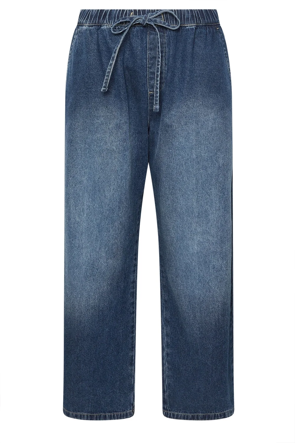 Yours Curve Blue Drawstring Wide Leg Jeans - 26 Image 5