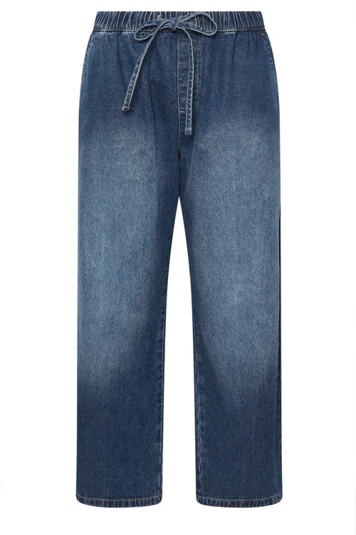 Yours Curve Blue Drawstring Wide Leg Jeans - 26 Image 5