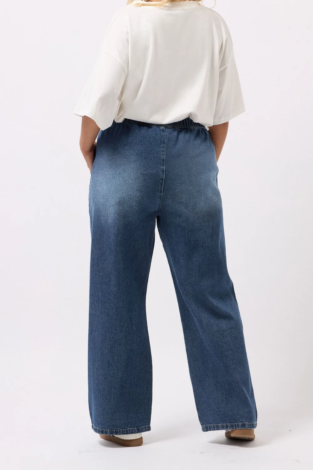Yours Curve Blue Drawstring Wide Leg Jeans - 26 Image 3