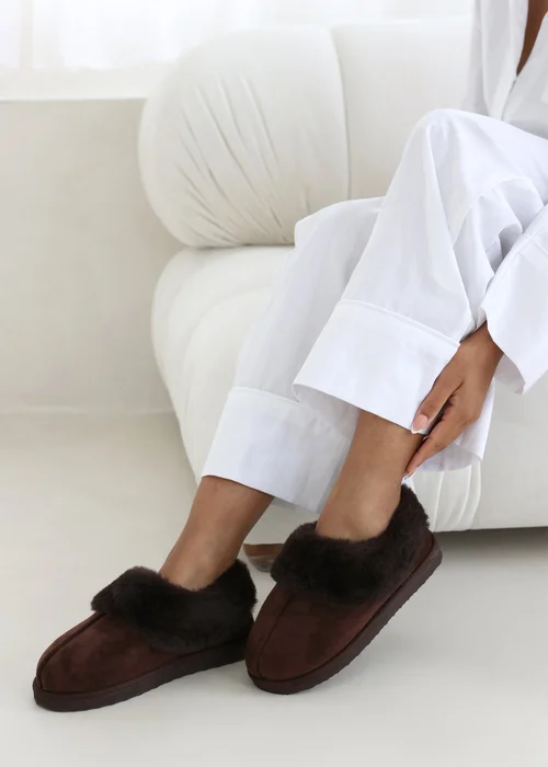 Wheres That From Danica Brown Mule Slippers With Faux Fur - 3 Image 6