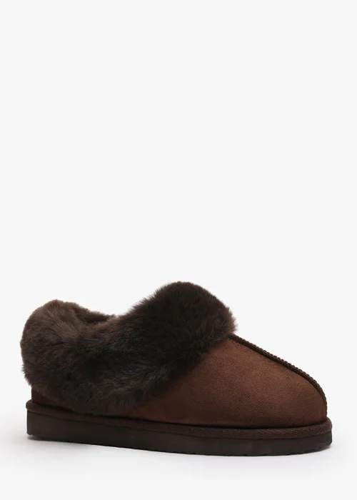 Wheres That From Danica Brown Mule Slippers With Faux Fur - 3 Image 3