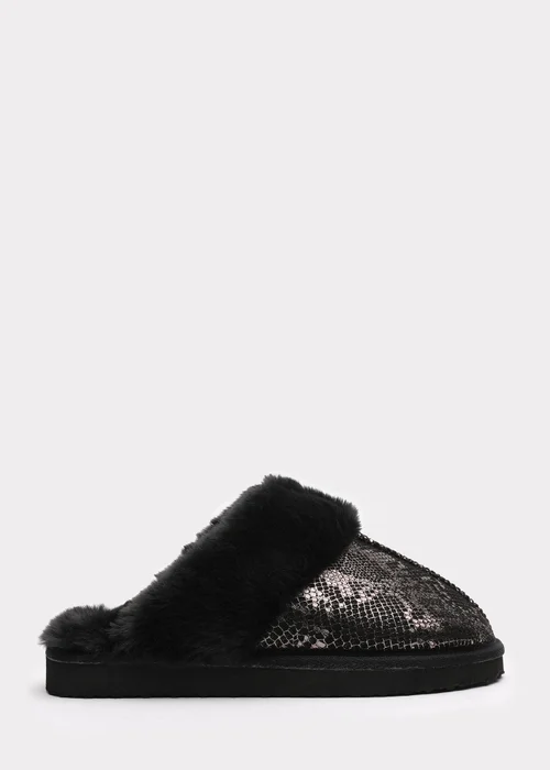 Where's That From Flora GunMetal Black Snake Print Mule Slippers - 3 Image 2