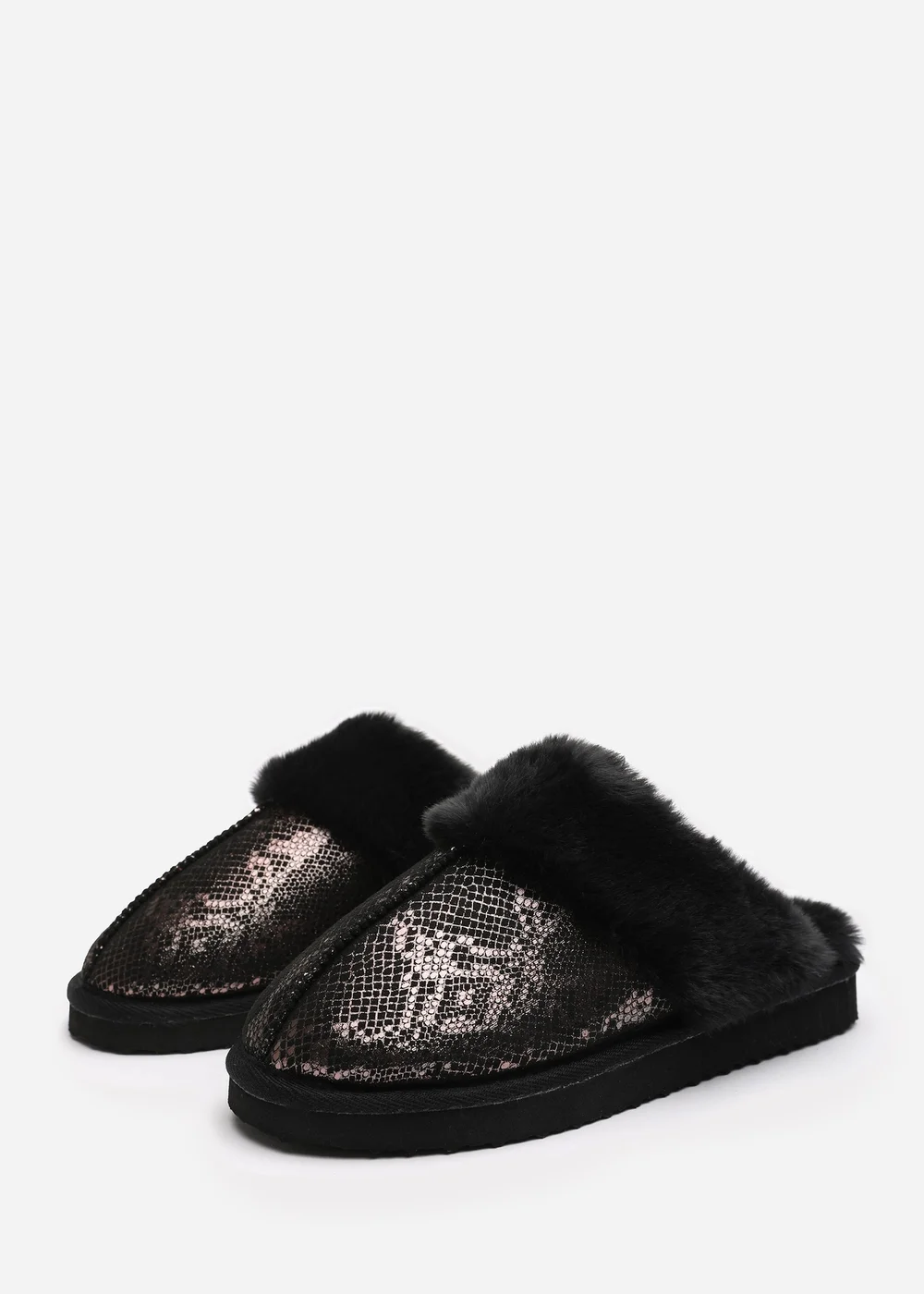 Where's That From Flora GunMetal Black Snake Print Mule Slippers - 3 Image 3