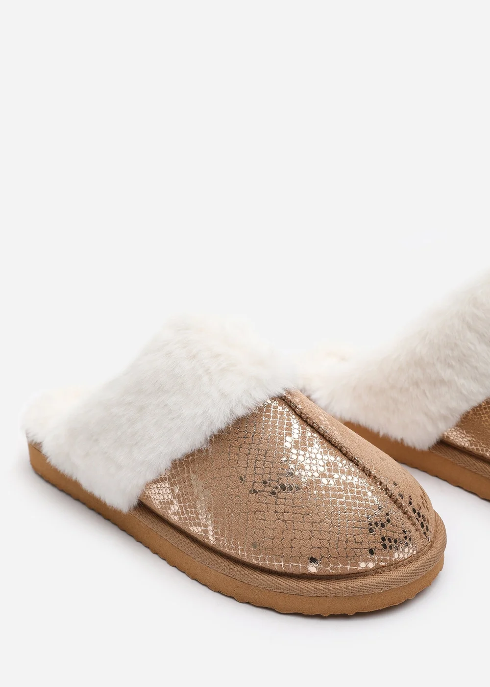 Where's That From Flora Gold Camel Snake Print Mule Slippers - 4 Image 4