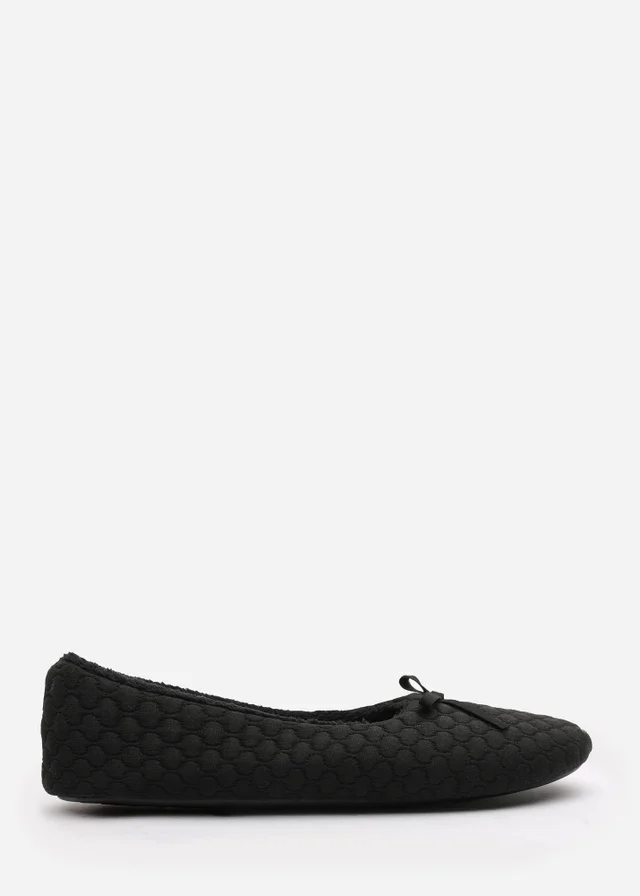 Where's That From Sorelle Black Quilted Ballet Slipper With Bow