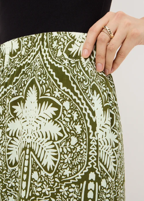 Khaki Palm Print Wide Leg Co Ord Trousers - 8/L29 Image 3
