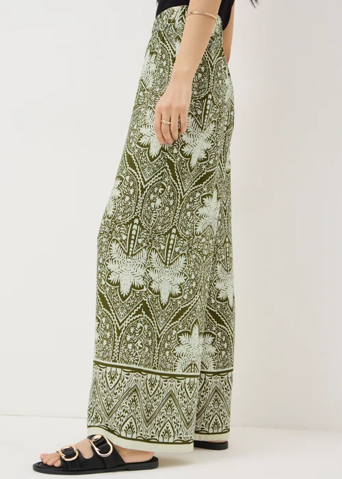 Khaki Palm Print Wide Leg Co Ord Trousers - 8/L29 Image 2