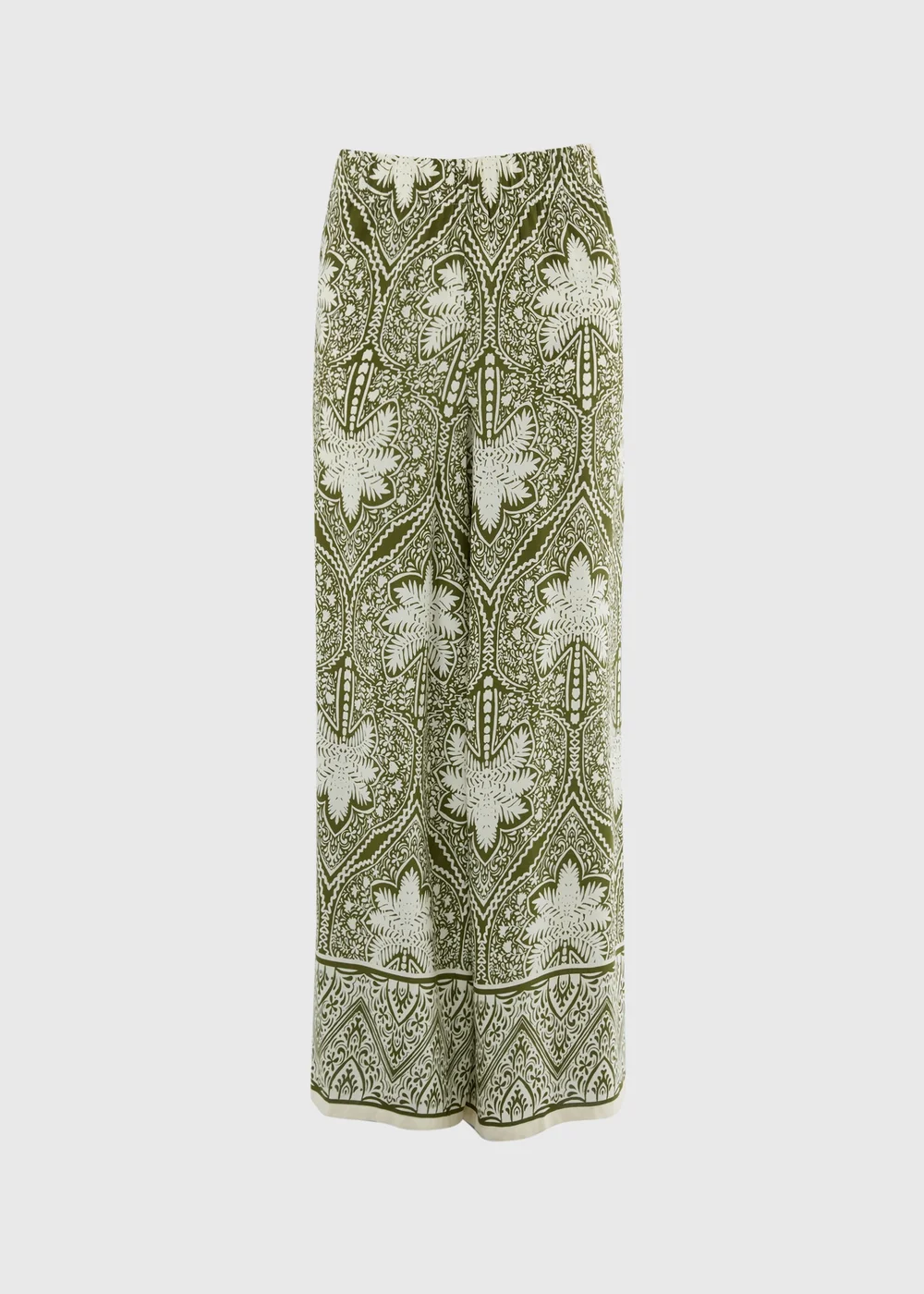 Khaki Palm Print Wide Leg Co Ord Trousers - 8/L29 Image 4