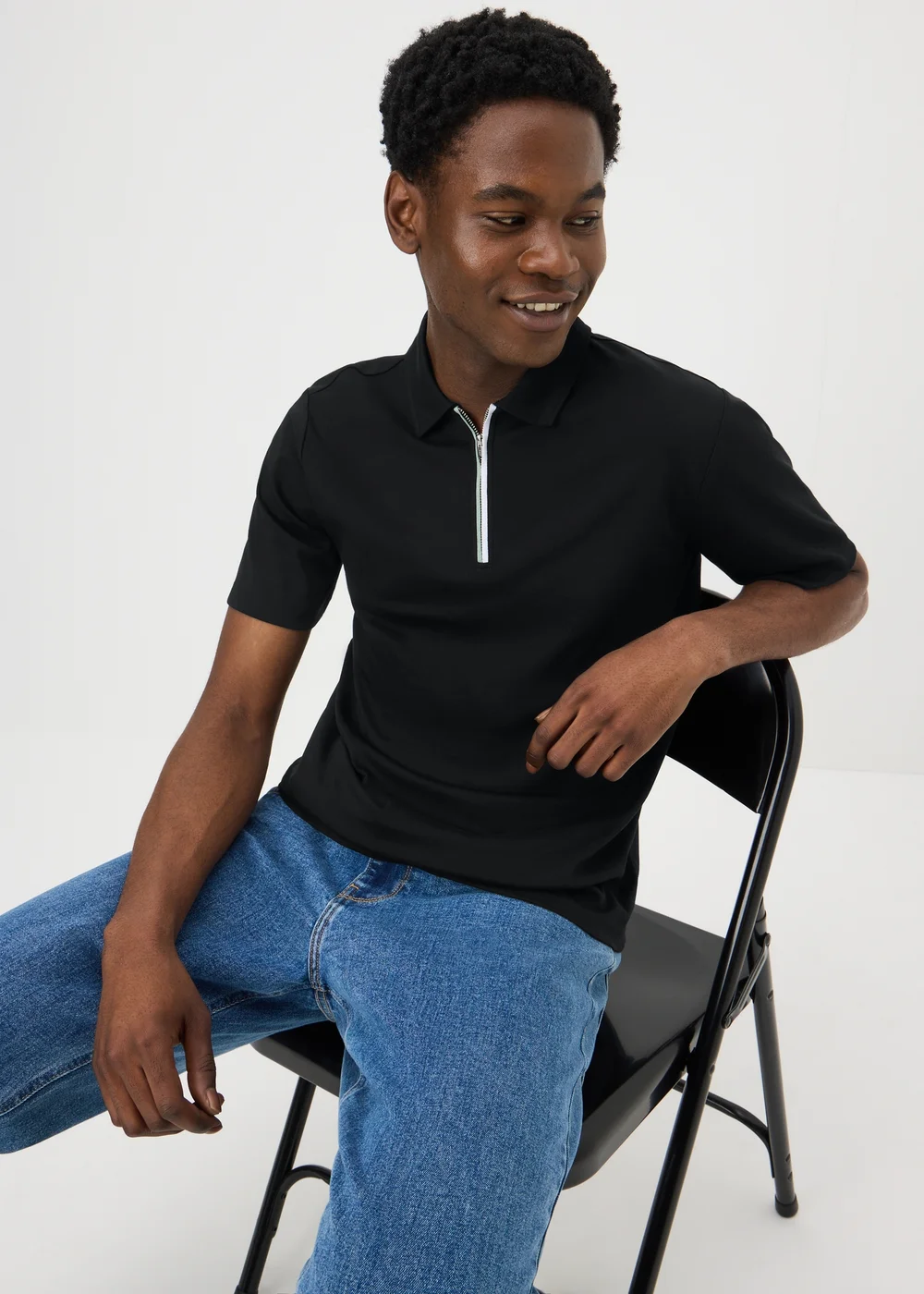 Black Smart Soft Touch Cotton Zip Polo Shirt - S Image 1