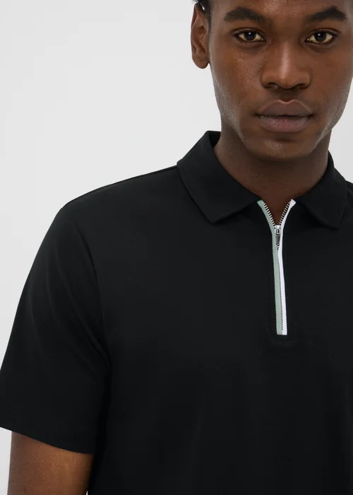 Black Smart Soft Touch Cotton Zip Polo Shirt - S Image 3