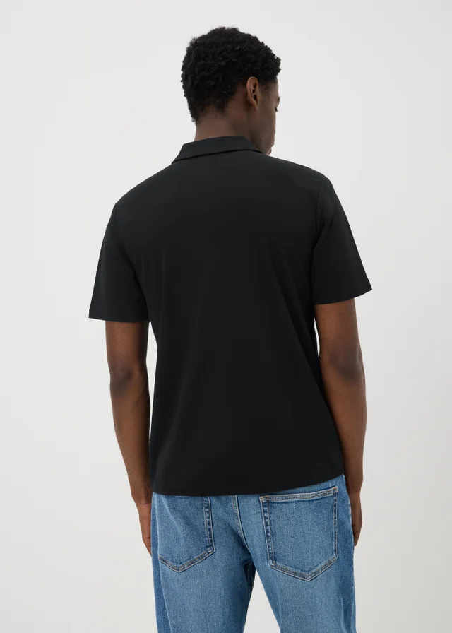 Black Smart Soft Touch Cotton Zip Polo Shirt