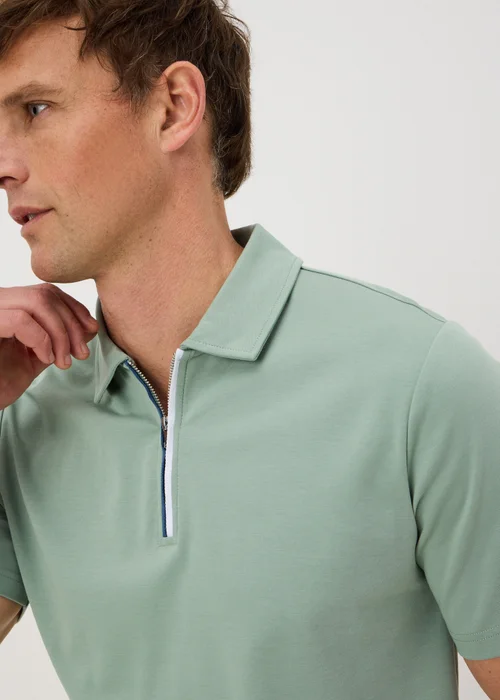 Green Smart Soft Touch Cotton Zip Polo Shirt - S Image 2