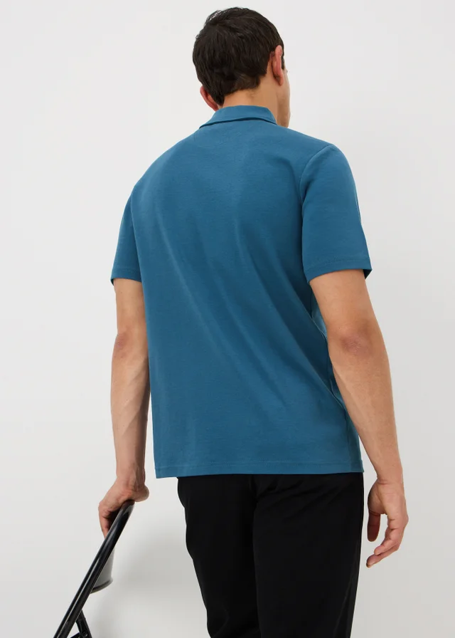 Blue Smart Soft Touch Cotton Zip Polo Shirt