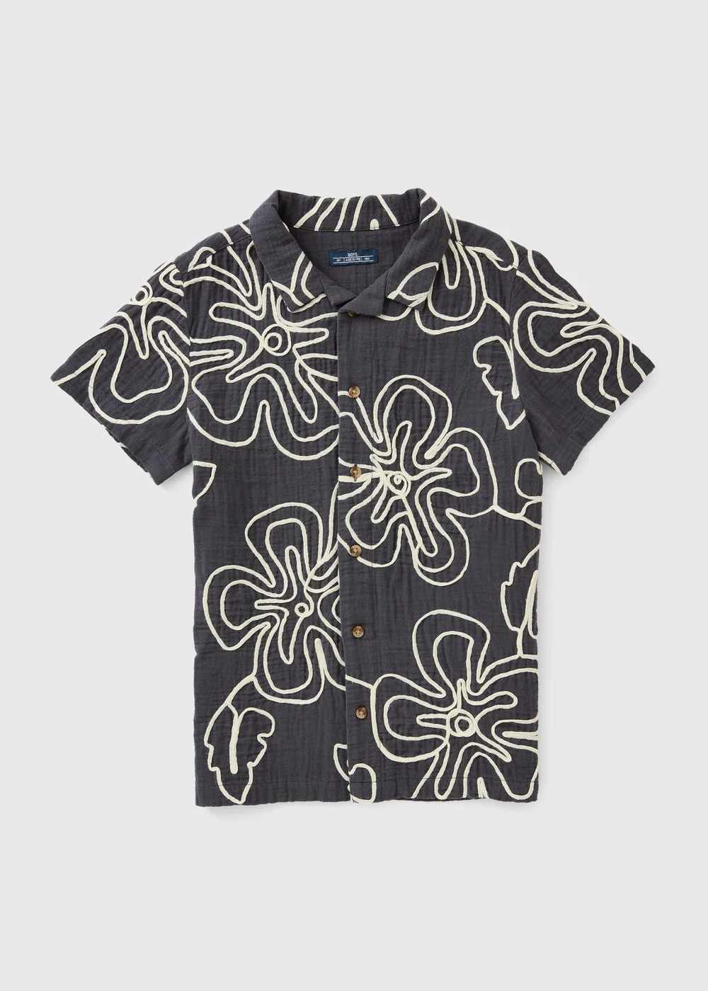 Boys Charcoal Rope Flower Shirt (7-15yrs) - 7 Yrs Image 1