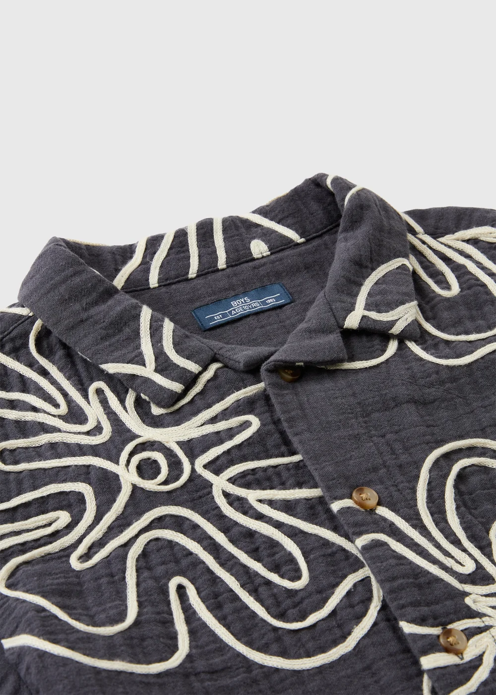 Boys Charcoal Rope Flower Shirt (7-15yrs) - 7 Yrs Image 2