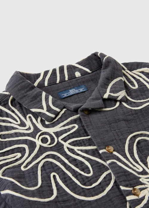 Boys Charcoal Rope Flower Shirt (7-15yrs) - 7 Yrs Image 2