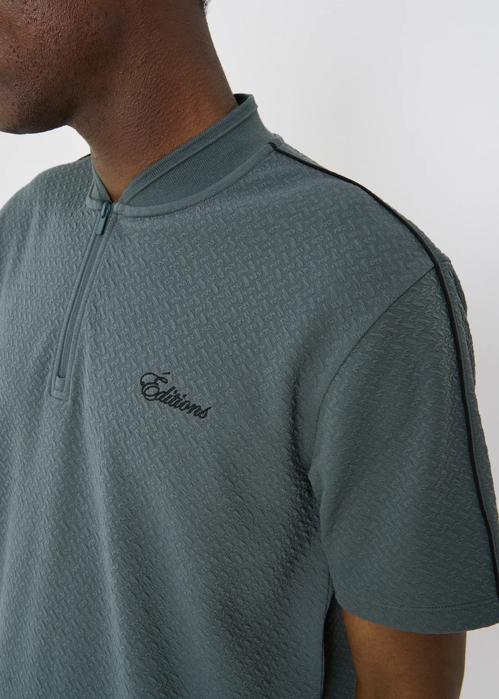 Dark Grey Textured Editions Co Ord Polo Shirt - S Image 3