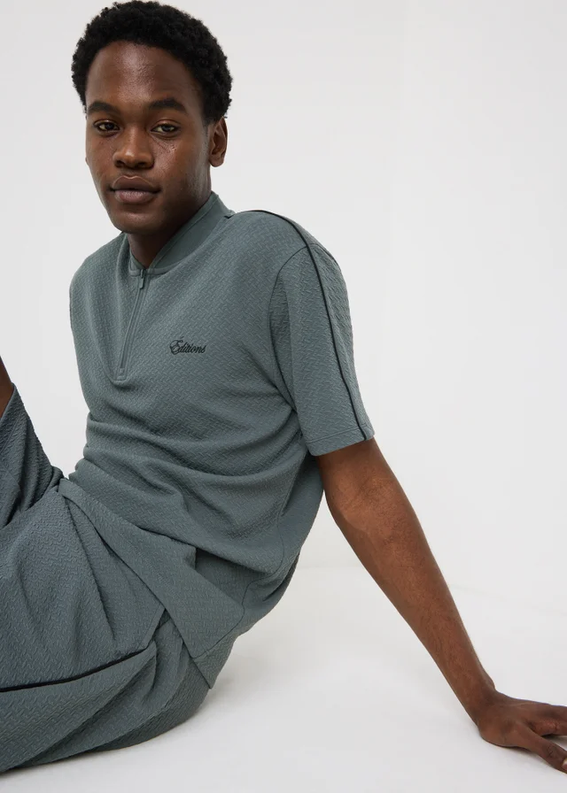 Dark Grey Textured Editions Co Ord Polo Shirt