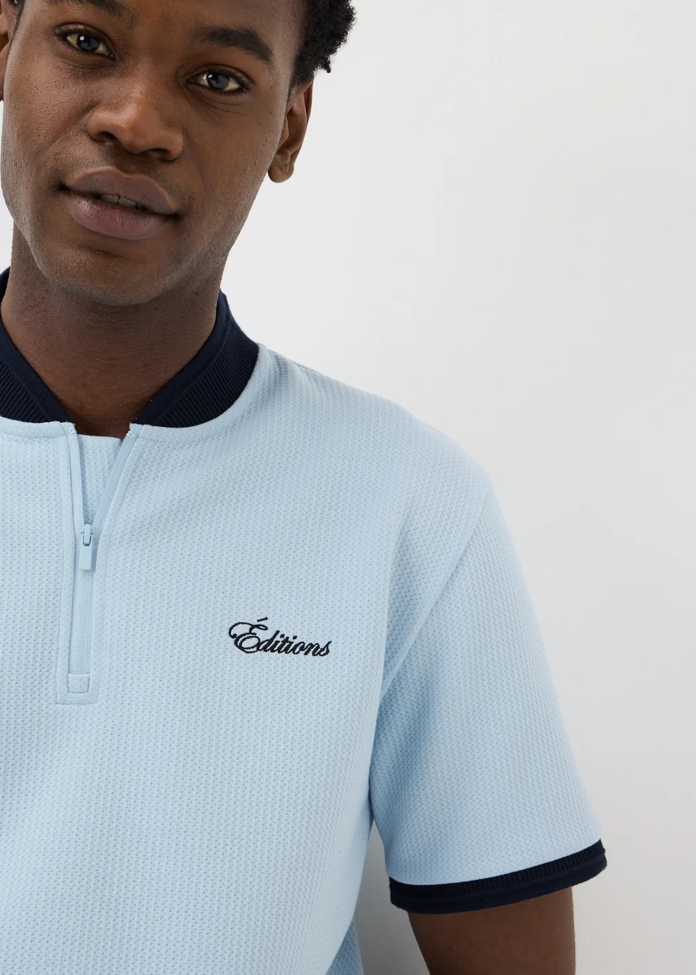 Light Blue Textured Co Ord Polo Shirt - S Image 2