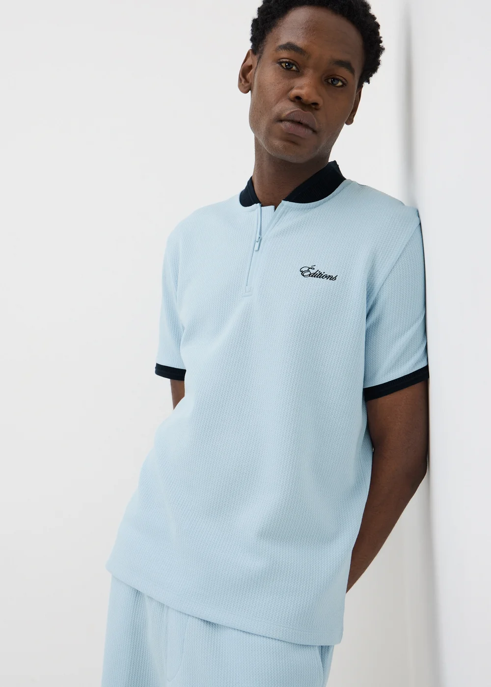 Light Blue Textured Co Ord Polo Shirt - S Image 1