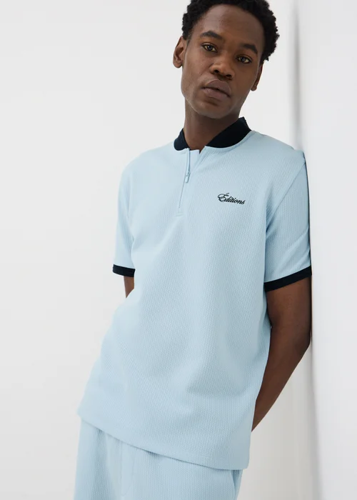 Light Blue Textured Co Ord Polo Shirt - S Image 1