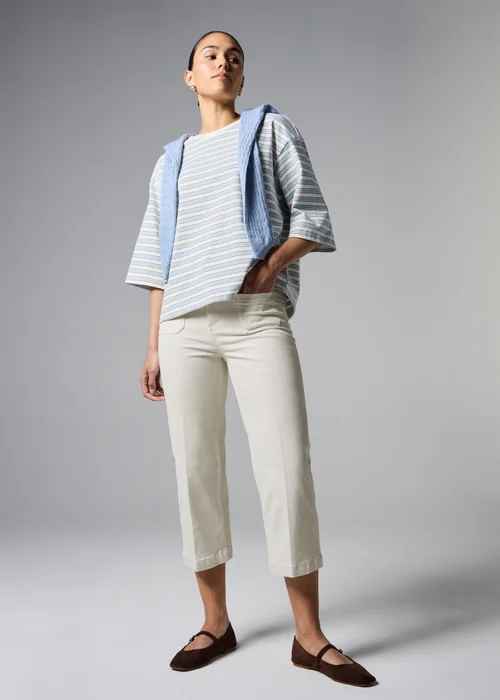 Mid Wash Mid Rise Pocket Front Wide Leg Cropped Jeans - 8 Image 2