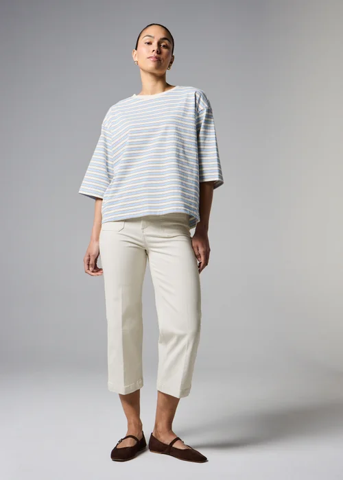 Mid Wash Mid Rise Pocket Front Wide Leg Cropped Jeans - 8 Image 1