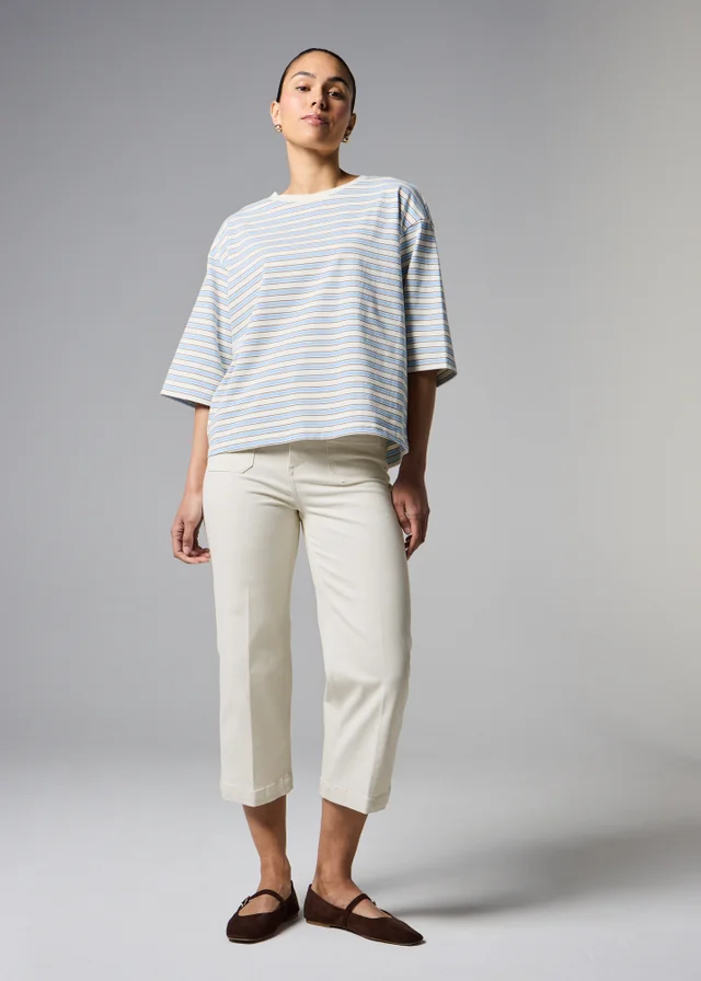 Mid Wash Pocket Front Wide Leg Cropped Jeans