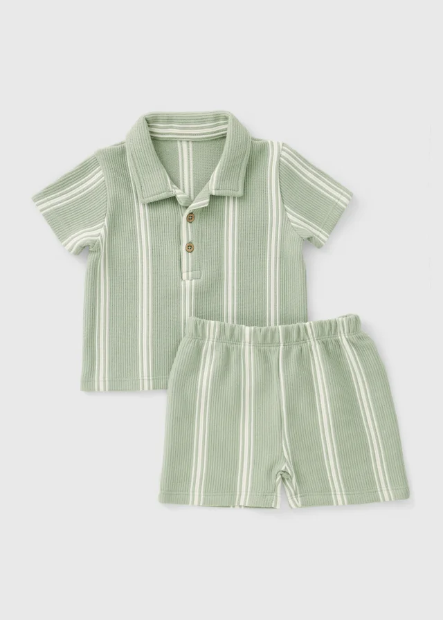 Baby Green Stripe Polo & Short Set (0-23mths)