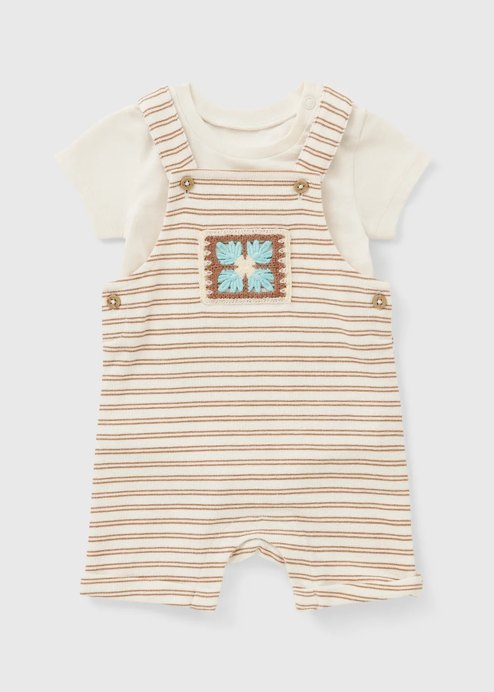 Baby Brown Stripe Crochet Top & Dungaree Set (0-23mths) - Up to 1 Month Image 1